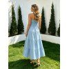 Hawaiian Vacation Dresses Set Tie Dye Watercolor Floral Print Dress and Solid Color Ruffle Smocked Off the Shoulder Tired Dress Set - LIGHT BLUE S | US 4