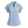 Chemisier décontracté pour les trajets quotidiens, uni, à manches papillon et col montant, orné de découpes. - Bleu clair XL | US 10
