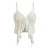 Débardeur court bohème en dentelle florale ajourée, à volants et bretelles spaghetti nouées - Blanc S | US 4