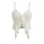 Débardeur court bohème en dentelle florale ajourée, à volants et bretelles spaghetti nouées - Blanc S | US 4