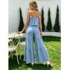 Hawaii Vacation Couple Outfit Tassel Tied Shoulder Cropped Top Tired Pants and Tropical Botanical Leaf Print Shirt Set - Bleu clair S | US 4