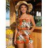 Combinaison de plage à imprimé floral tropical et feuilles de palmier, avec poche et épaules dénudées - Orange S | US 4