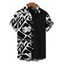Chemise de vacances vintage pour homme, chemise boutonnée à imprimé géométrique monochrome de feuilles - Noir M