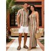 Bohemian Vacation Couple Outfit Colorblock Arrow Ethnic Print Bodycon Knitted Dress and Shirt Set - multicolor S | US 4