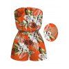 Combinaison de plage à imprimé floral tropical et feuilles de palmier, avec poche et épaules dénudées - Orange XL | US 12