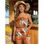 Combinaison de plage à imprimé floral tropical et feuilles de palmier, avec poche et épaules dénudées - Orange XL | US 12