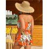 Combinaison de plage à imprimé floral tropical et feuilles de palmier, avec poche et épaules dénudées - Orange XL | US 12
