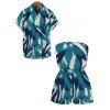 Beach Vacation Couple Outfit Watercolor Abstract Brush Stroke Print Pocket Off the Shoulder Romper and Shirt Set - Turquoise Foncée S | US 4