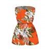 Beach Vacation Couple Outfit Tropical Floral Palm Leaf Print Pocket Off the Shoulder Romper and Shirt Set - Orange S | US 4