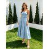 Robe longue unie à volants et smocks, épaules dénudées, style vacances - Bleu clair M | US 6