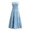 Robe longue unie à volants et smocks, épaules dénudées, style vacances - Bleu clair M | US 6