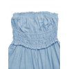 Robe longue unie à volants et smocks, épaules dénudées, style vacances - Bleu clair M | US 6