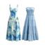 Hawaiian Vacation Dresses Set Tie Dye Watercolor Floral Print Dress and Solid Color Ruffle Smocked Off the Shoulder Tired Dress Set - Bleu clair S | US 4