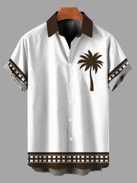 Men's Beach Vacation Shirt Coconut Tree Geometric Print Colorblock Button Up Shirt