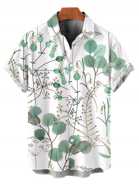 Men's Vacation Shirt Watercolor Eucalyptus Wild Herb Botanical Print Button Up Shirt