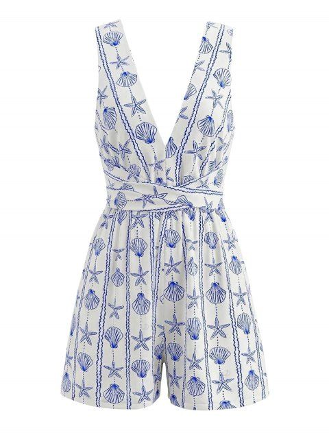 Combinaison de plage à imprimé étoiles de mer et coquillages, dos nu croisé et noué