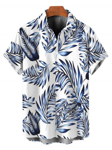 Chemise hawaïenne pour homme, imprimé feuilles tropicales, boutonnée