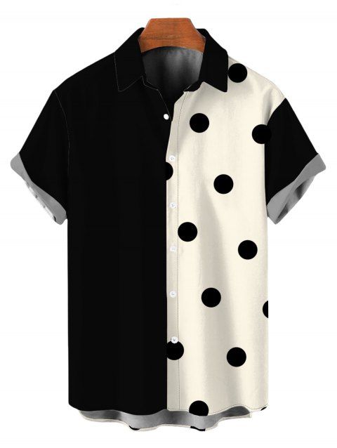 Chemise vintage pour homme à pois contrastés, boutonnée