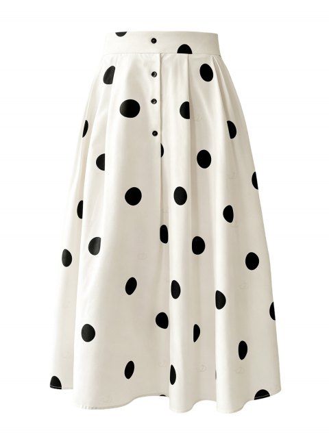 Jupe vintage à pois, fermeture boutonnée, taille haute, coupe trapèze