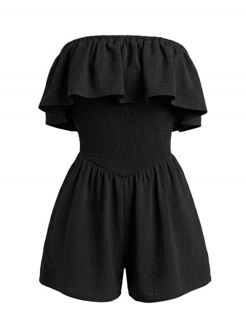 Combinaison de vacances unie à volants et épaules dénudées
