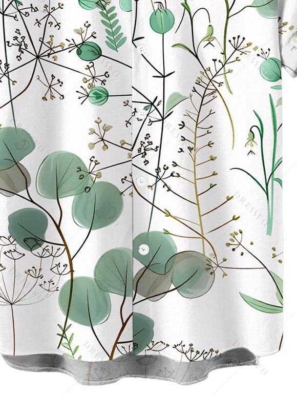 Chemise de vacances pour homme, imprimé botanique aquarelle eucalyptus et herbes sauvages, chemise boutonnée - Vert clair 5XL