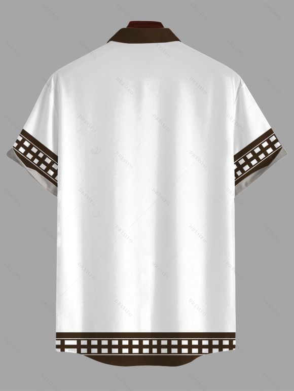 Chemise de plage pour homme, imprimé géométrique cocotier, colorblock, boutonnée - marron foncé 5XL