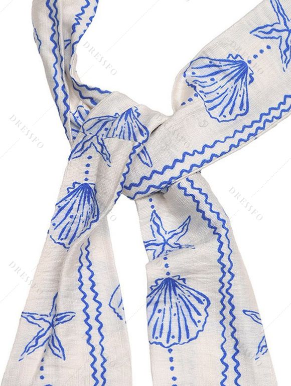 Combinaison de plage à imprimé étoiles de mer et coquillages, dos nu croisé et noué - Bleu Poudre XL | US 12