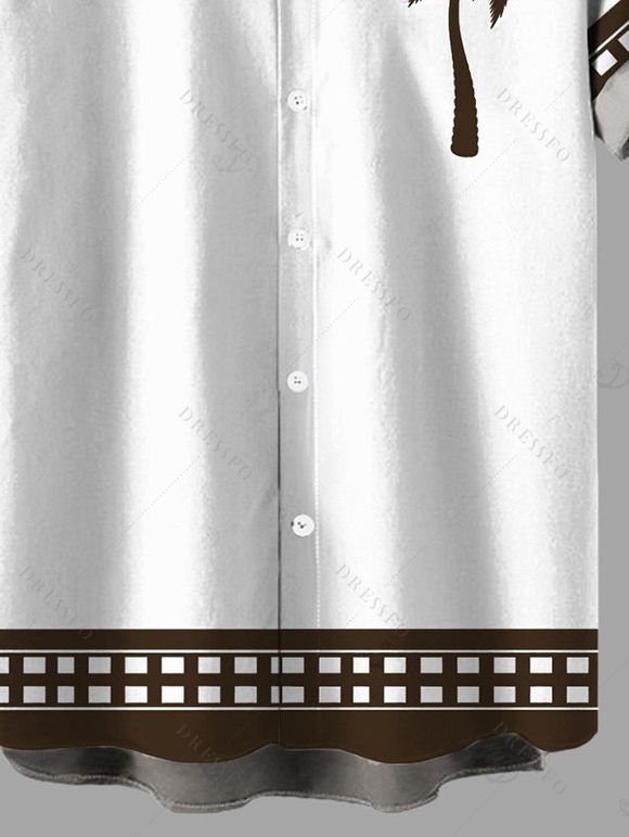 Chemise de plage pour homme, imprimé géométrique cocotier, colorblock, boutonnée - marron foncé 5XL