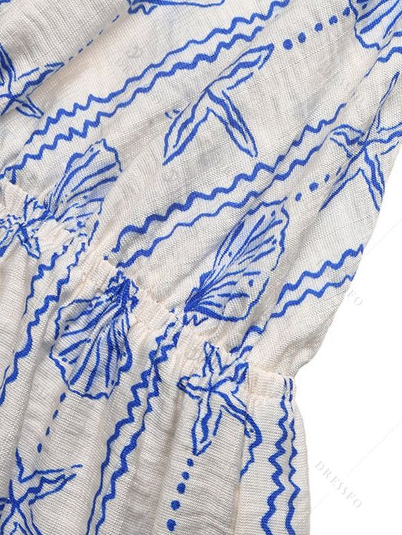 Combinaison de plage à imprimé étoiles de mer et coquillages, dos nu croisé et noué - Bleu Poudre XL | US 12