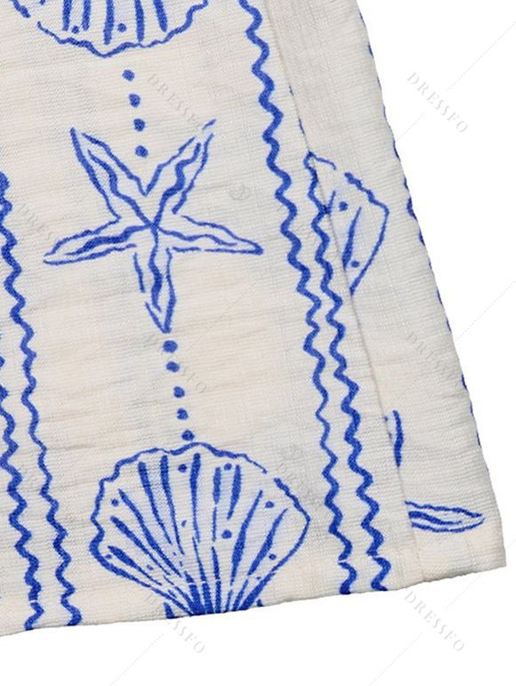 Combinaison de plage à imprimé étoiles de mer et coquillages, dos nu croisé et noué - Bleu Poudre XL | US 12