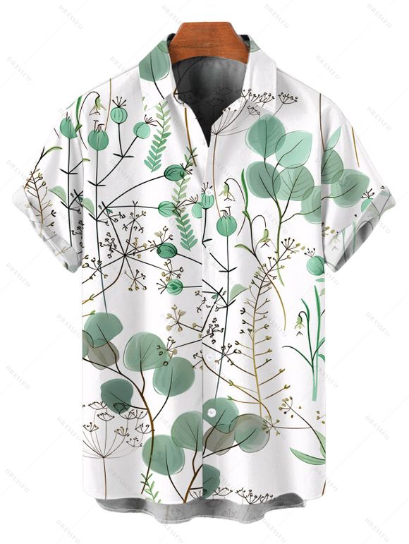Vacation Couple Outfit Solid Color V Neck Wide Leg Jumpsuit and Watercolor Botanical Print Shirt Set - Vert clair S | US 4