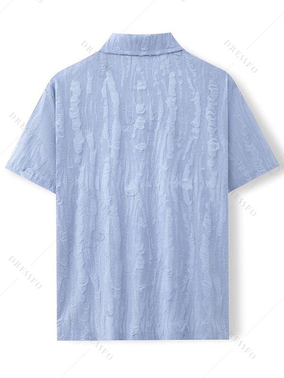 Beach Vacation Couple Outfit Starfish Shell Print Crossover Tied Back Halter Romper and Jacquard Shirt Hawaiian Set - Bleu Poudre S | US 4