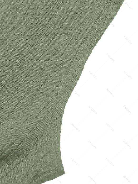 Vacation Couple Outfit Solid Color V Neck Wide Leg Jumpsuit and Watercolor Botanical Print Shirt Set - Vert clair S | US 4