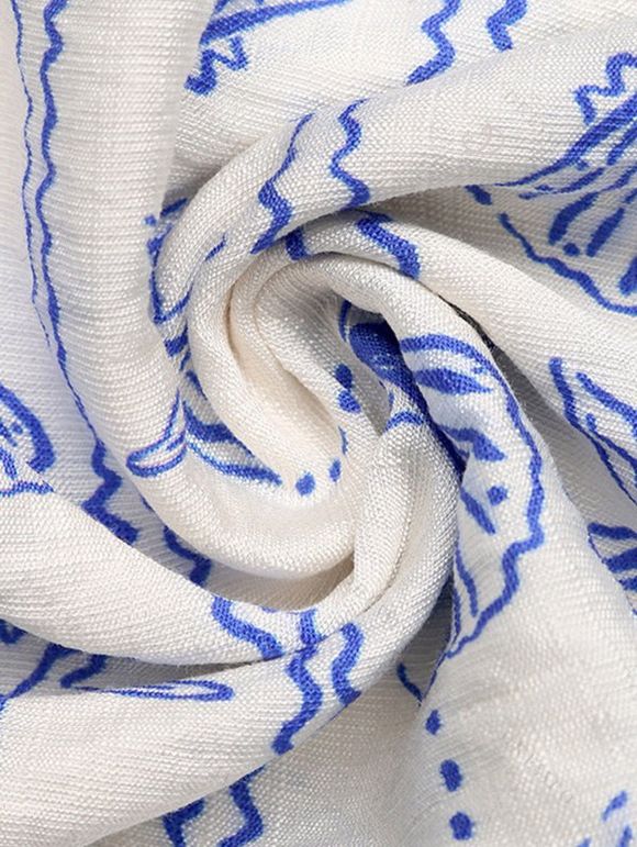 Beach Vacation Couple Outfit Starfish Shell Print Crossover Tied Back Halter Romper and Jacquard Shirt Hawaiian Set - Bleu Poudre S | US 4