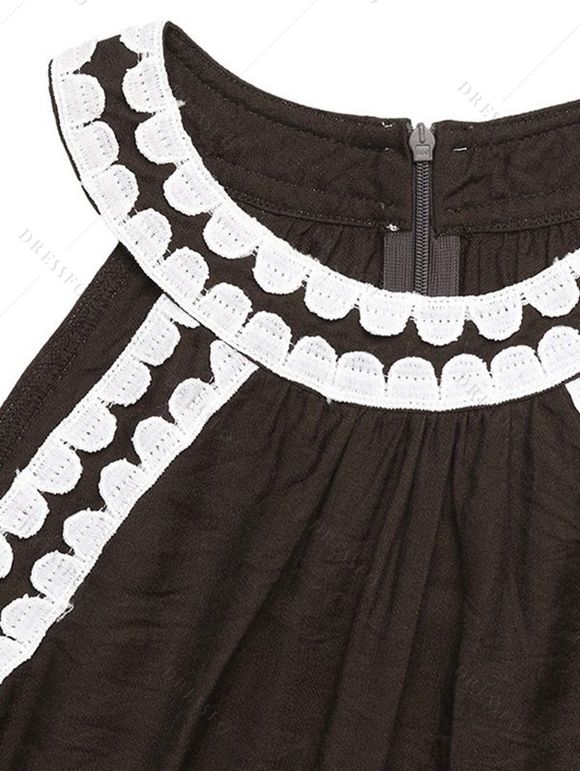 Bohemian Vacation Dress Colorblock Lace Trim Splicing Loose Maxi Halter Dress - marron foncé XL | US 12