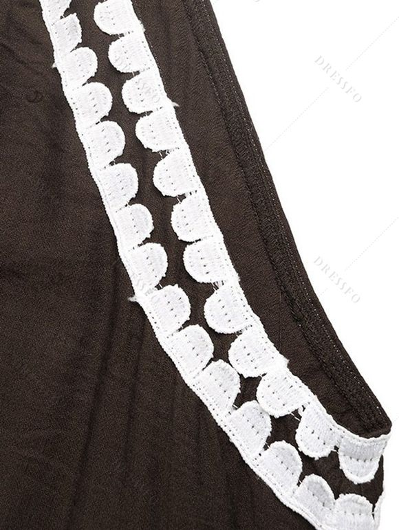 Bohemian Vacation Dress Colorblock Lace Trim Splicing Loose Maxi Halter Dress - marron foncé XL | US 12