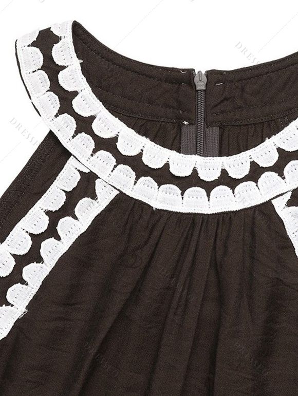 Bohemian Vacation Couple Outfit Colorblock Lace Trim Splicing Loose Maxi Halter Dress and Coconut Tree Geometric Print Shirt Set - marron foncé S | US 4