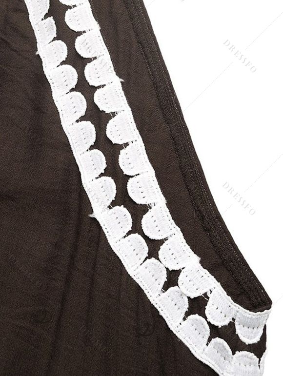 Bohemian Vacation Couple Outfit Colorblock Lace Trim Splicing Loose Maxi Halter Dress and Coconut Tree Geometric Print Shirt Set - marron foncé S | US 4