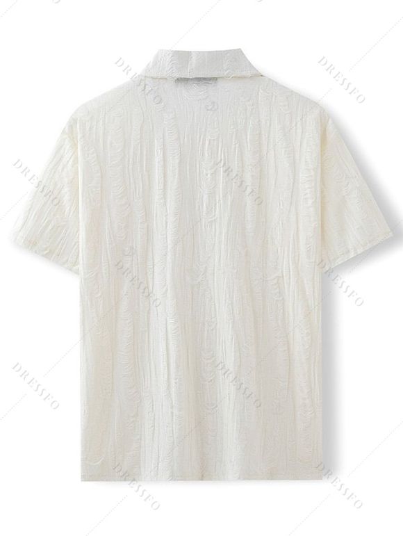 Chemise décontractée pour homme, texture jacquard, couleur unie, boutonnée - Blanc de Crème L