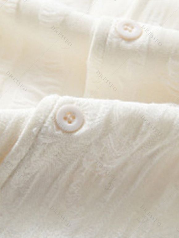 Chemise décontractée pour homme, texture jacquard, couleur unie, boutonnée - Blanc de Crème L