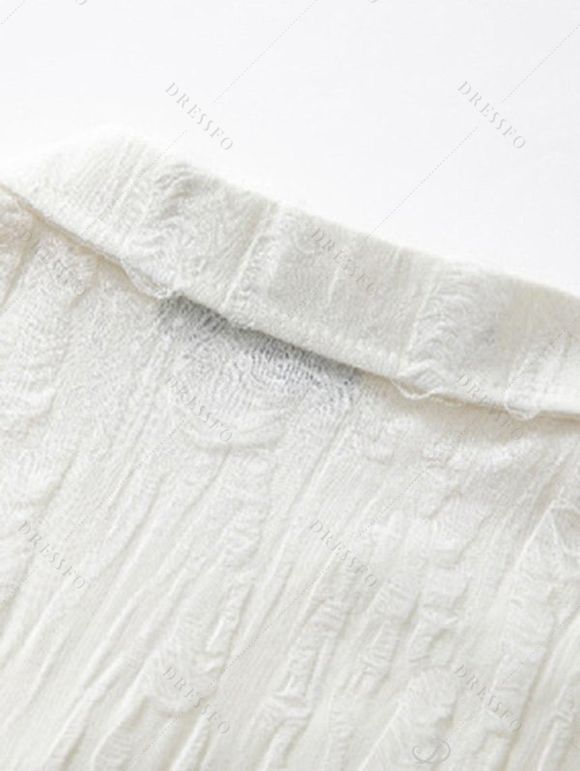 Chemise décontractée pour homme, texture jacquard, couleur unie, boutonnée - Blanc de Crème L