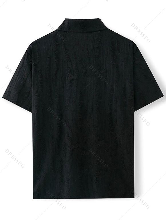 Chemise décontractée pour homme, texture jacquard, couleur unie, boutonnée - Noir M