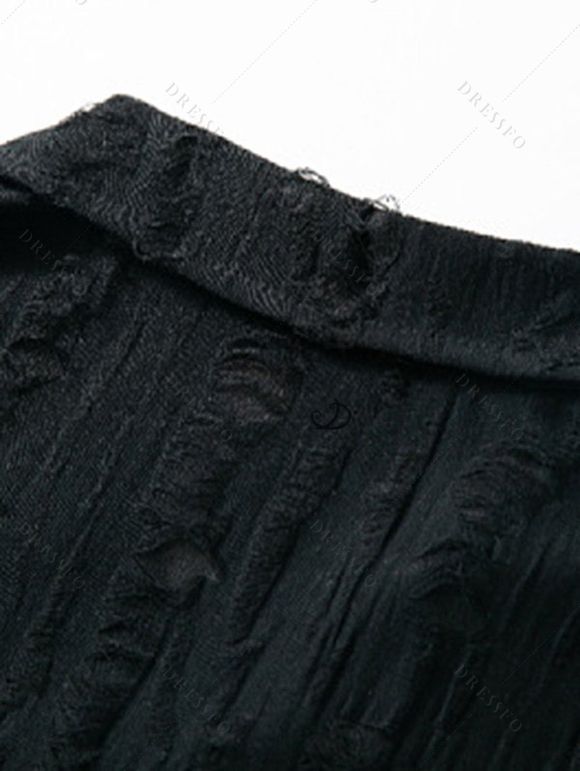 Chemise décontractée pour homme, texture jacquard, couleur unie, boutonnée - Noir M