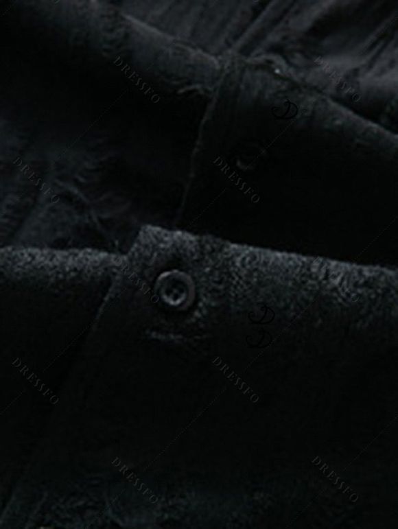 Chemise décontractée pour homme, texture jacquard, couleur unie, boutonnée - Noir M