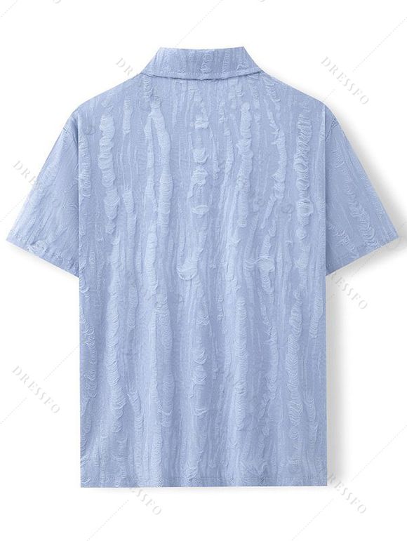 Chemise décontractée pour homme, texture jacquard, couleur unie, boutonnée - Bleu Poudre 3XL