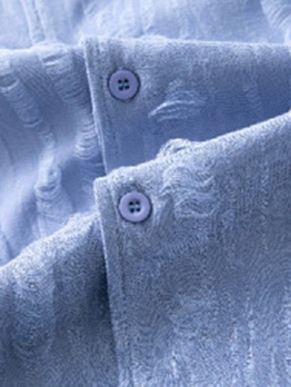 Chemise décontractée pour homme, texture jacquard, couleur unie, boutonnée - Bleu Poudre 3XL