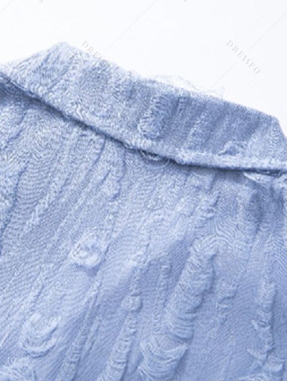 Chemise décontractée pour homme, texture jacquard, couleur unie, boutonnée - Bleu Poudre 3XL