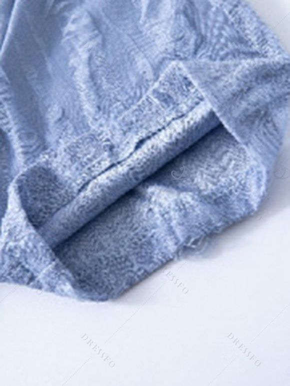 Chemise décontractée pour homme, texture jacquard, couleur unie, boutonnée - Bleu Poudre 3XL