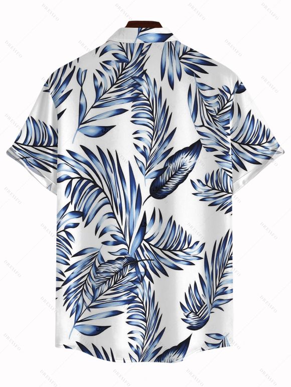 Chemise hawaïenne pour homme, imprimé feuilles tropicales, boutonnée - Blanc 5XL