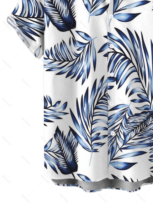Chemise hawaïenne pour homme, imprimé feuilles tropicales, boutonnée - Blanc 5XL